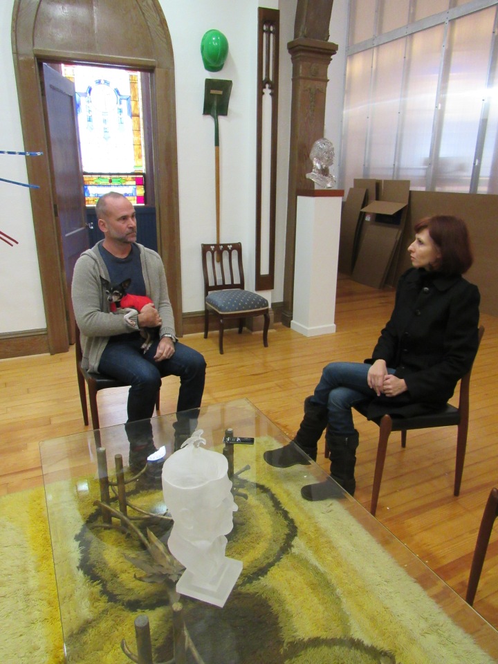 With artist Brian Tolle in his studio in Roxbury, New York 